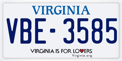 VA license plate VBE3585