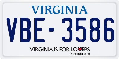 VA license plate VBE3586