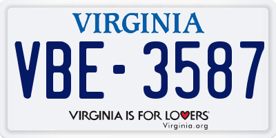 VA license plate VBE3587