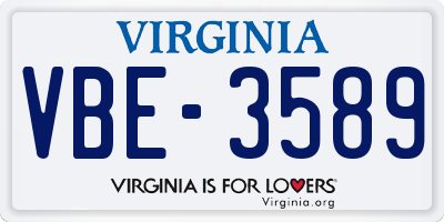 VA license plate VBE3589
