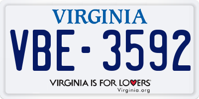 VA license plate VBE3592
