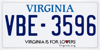 VA license plate VBE3596