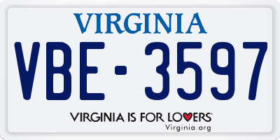 VA license plate VBE3597