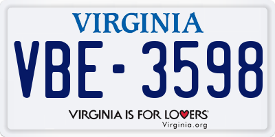 VA license plate VBE3598