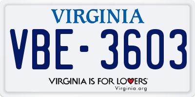 VA license plate VBE3603