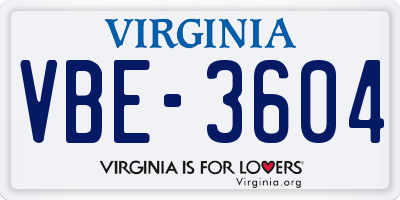 VA license plate VBE3604