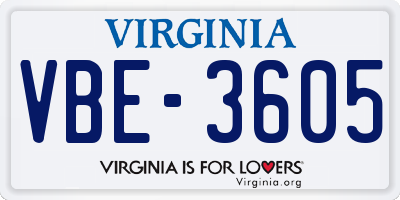 VA license plate VBE3605