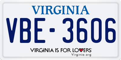 VA license plate VBE3606