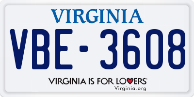 VA license plate VBE3608