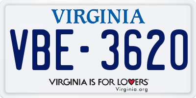 VA license plate VBE3620