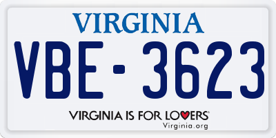 VA license plate VBE3623