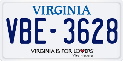 VA license plate VBE3628