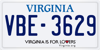 VA license plate VBE3629
