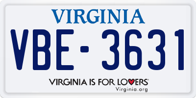 VA license plate VBE3631