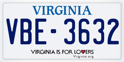 VA license plate VBE3632