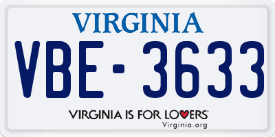 VA license plate VBE3633
