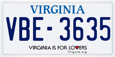 VA license plate VBE3635