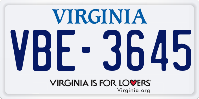 VA license plate VBE3645