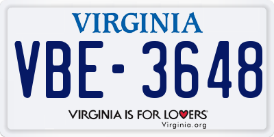 VA license plate VBE3648