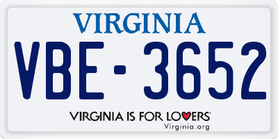 VA license plate VBE3652