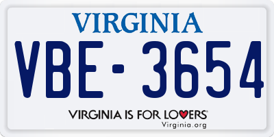 VA license plate VBE3654