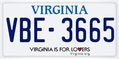 VA license plate VBE3665