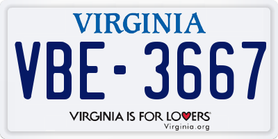 VA license plate VBE3667