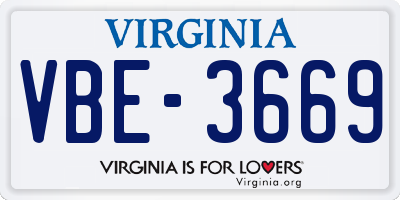 VA license plate VBE3669