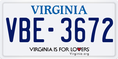VA license plate VBE3672