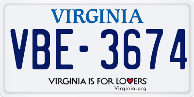 VA license plate VBE3674