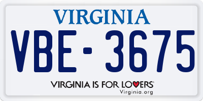 VA license plate VBE3675