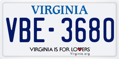 VA license plate VBE3680