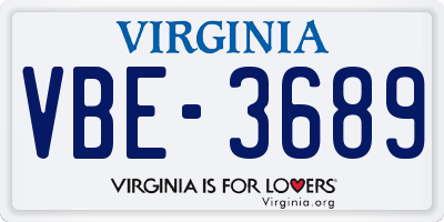 VA license plate VBE3689