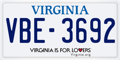 VA license plate VBE3692