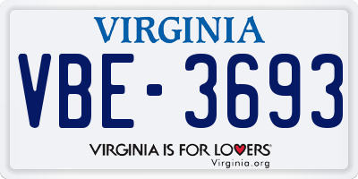VA license plate VBE3693