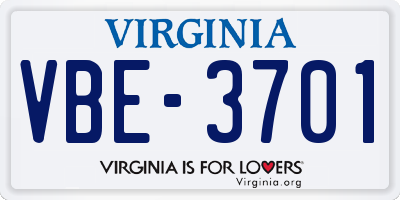 VA license plate VBE3701