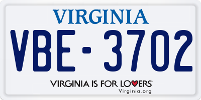 VA license plate VBE3702