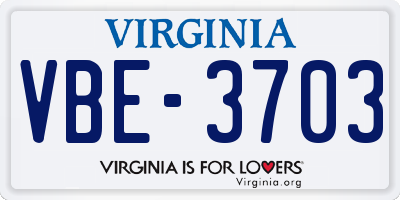 VA license plate VBE3703