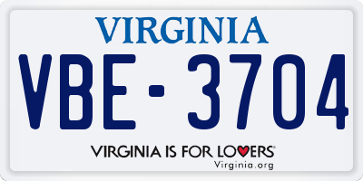 VA license plate VBE3704