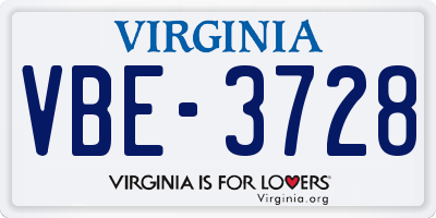 VA license plate VBE3728