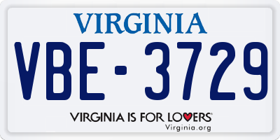 VA license plate VBE3729