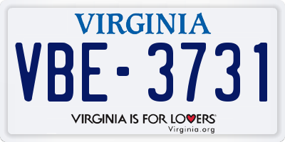 VA license plate VBE3731