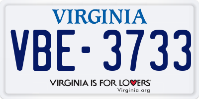 VA license plate VBE3733