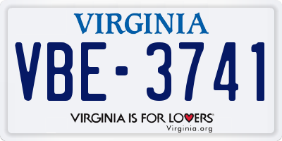 VA license plate VBE3741