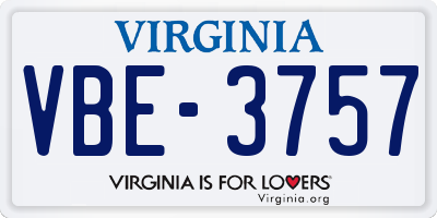 VA license plate VBE3757