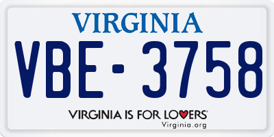 VA license plate VBE3758