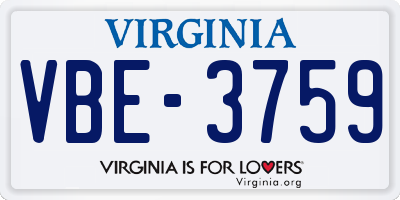 VA license plate VBE3759