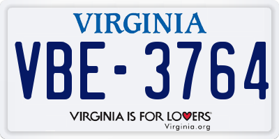 VA license plate VBE3764