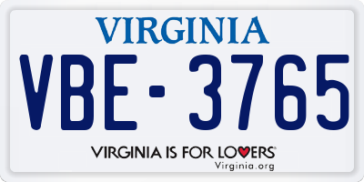 VA license plate VBE3765