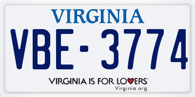 VA license plate VBE3774